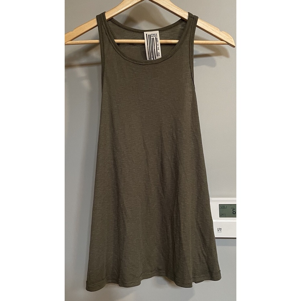 Free People Top Tank‎ Olive ribbed sleeveless  USA Made Womens Medium New